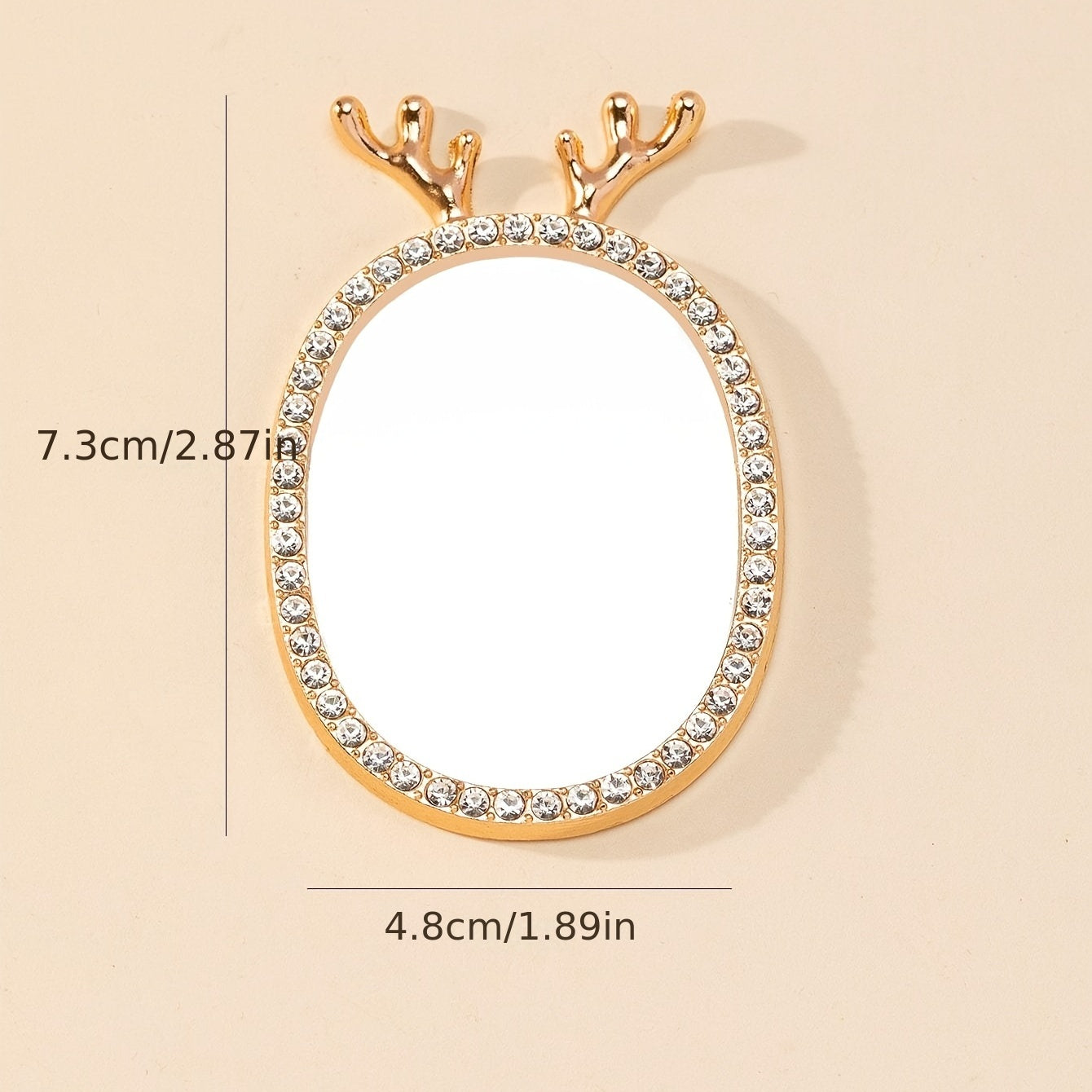 Deer Horn & Rhinestone Small Mirror Cosmetic Touch up Mirror Adhesive Sticker