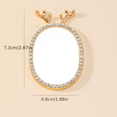 Deer Horn & Rhinestone Small Mirror Cosmetic Touch up Mirror Adhesive Sticker