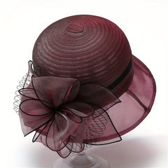 French Style Organza Bucket Hat Flower Decor Stitching Thin Basin Hat