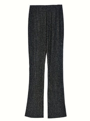 Women's Plus Glitter Stripe Elastic High Rise Flared Leg Trousers