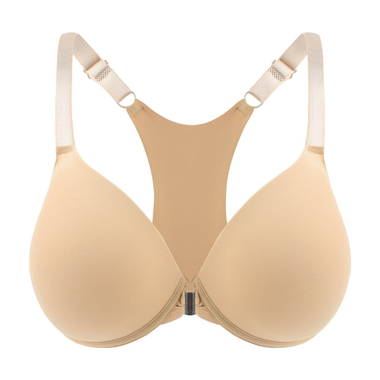  Sports Bra Solid Front Closure Racer Back Padded Bralette