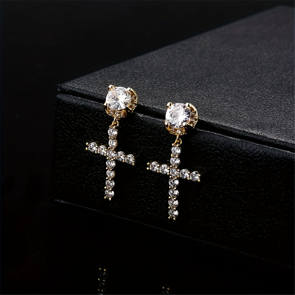 Men's Unisex Zirconia Cross Stud Earrings Hip Hop Punk Pendant Accessories