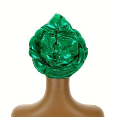 Green Hot Stamping Turban Cap Elastic Braided Pre-tied Head Wrap