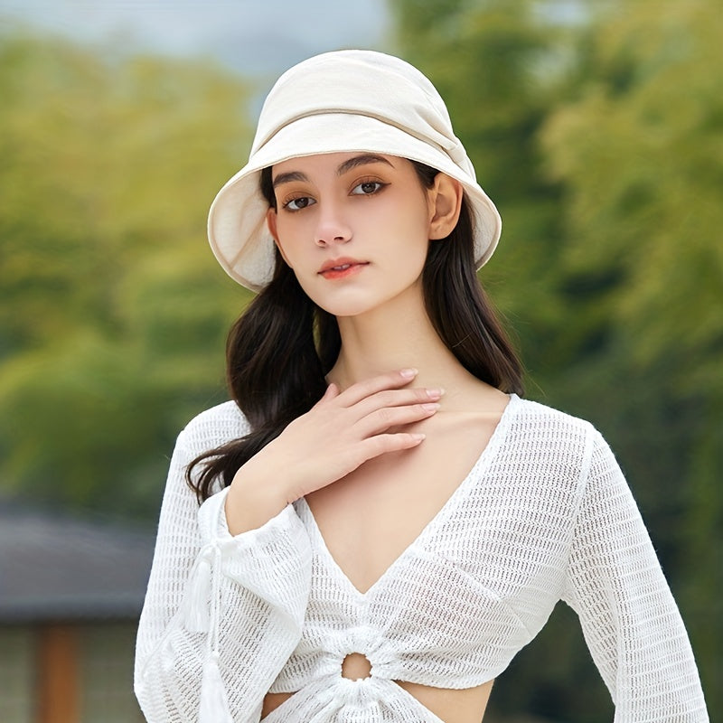 Ruffles Solid Bucket Hat French Style Sunscreen Beach Hats
