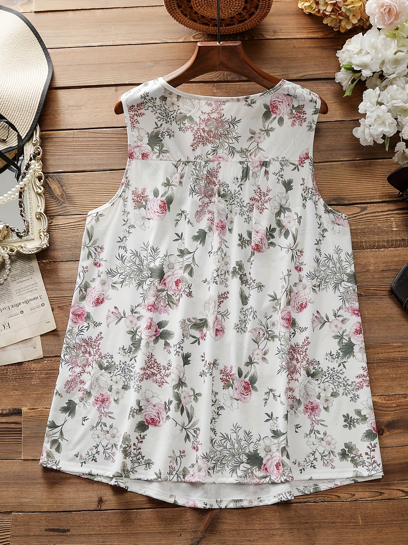  Floral Print Ruched Tank Top