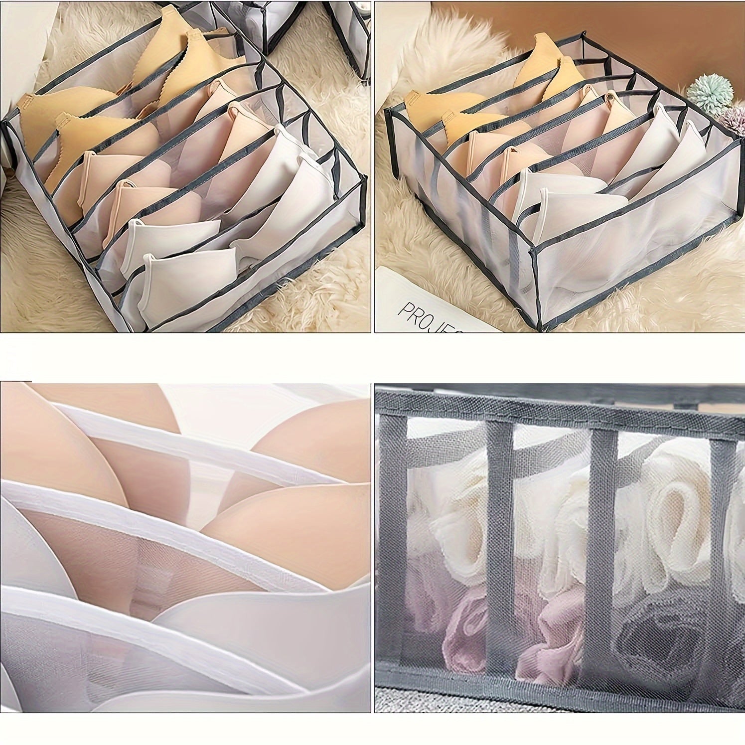 1pc Grid Underwear Drawer Storage Box Folding Clothes Storage Drawer Basket
