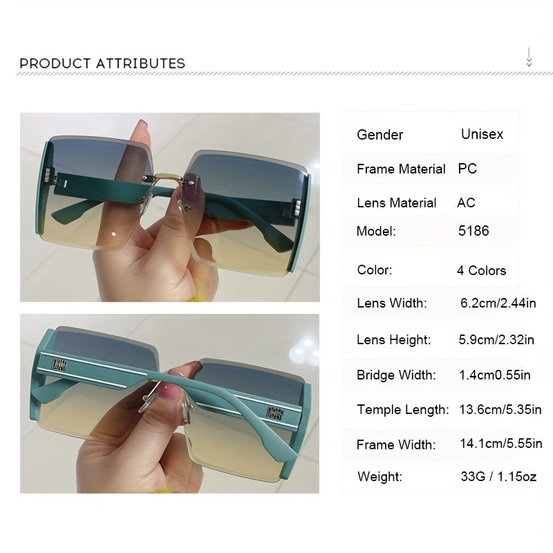 Ombre Rimless Sunglasses UV400 Sun Shades Square Beach Travel