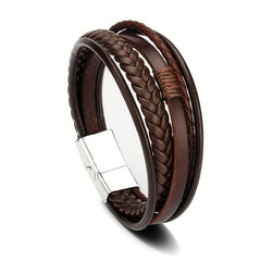 Leather Rope Handwoven Bracelet Men's Vintage Style Accessory