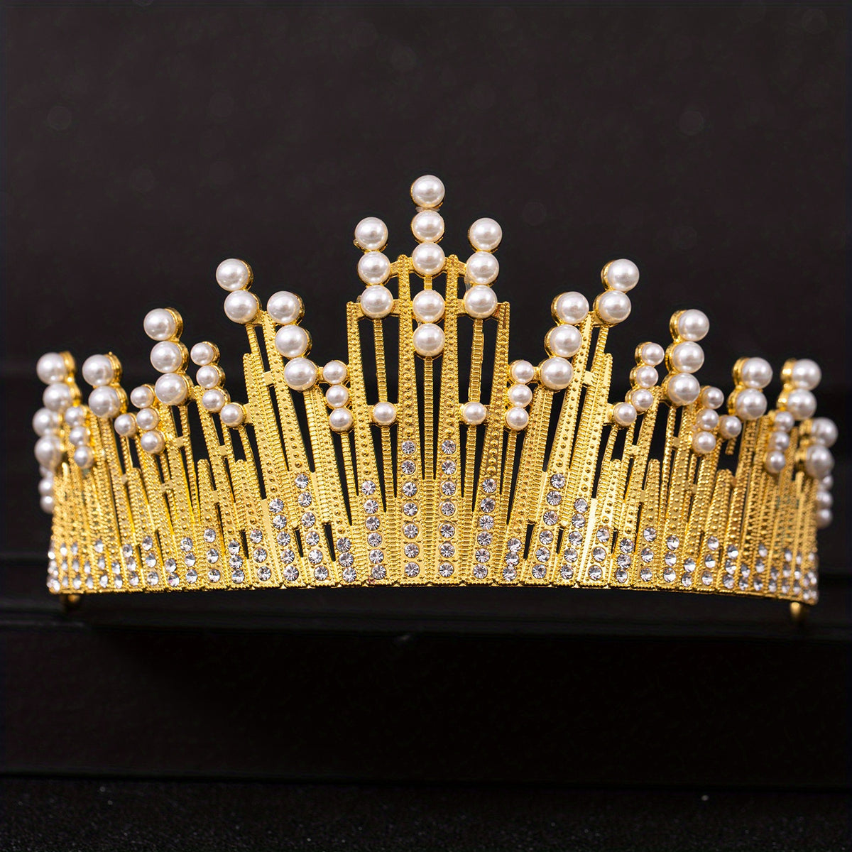 Silvery Crystal Crown Tiara Faux Pearl Rhinestone Wedding Tiaras