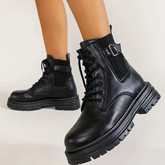 Women's Velvet Combat Boots Lace Up Round Toe High Platform