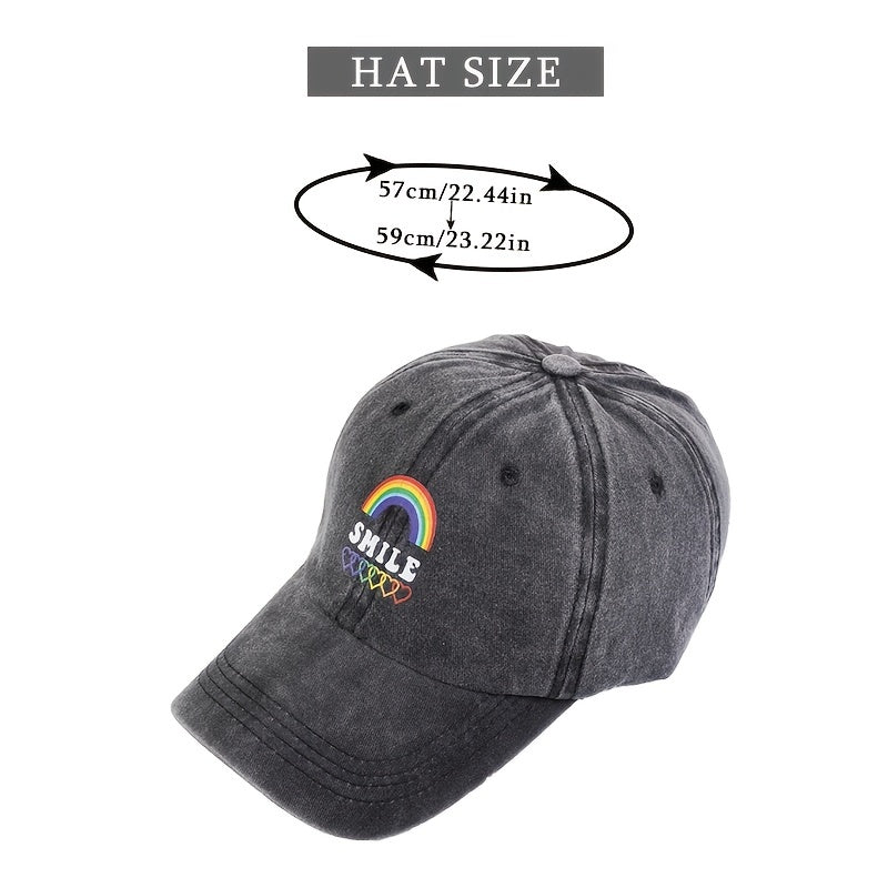 Rainbow Smile Washed Baseball Cap Love Print Sun Hats Dad Hat For Women