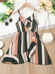 Toddler Girls Stripes Ruffle Trim Cami Dress For Party Beach Vacation
