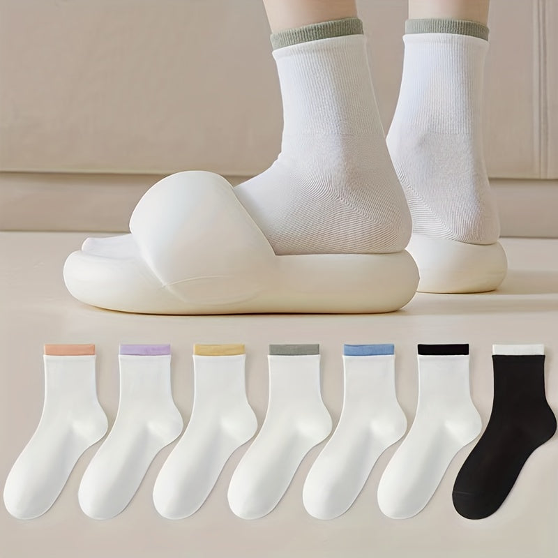 12 Pairs Colorblock Trim Socks Comfy & Breathable Women's Stockings