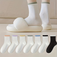12 Pairs Colorblock Trim Socks Comfy & Breathable Women's Stockings