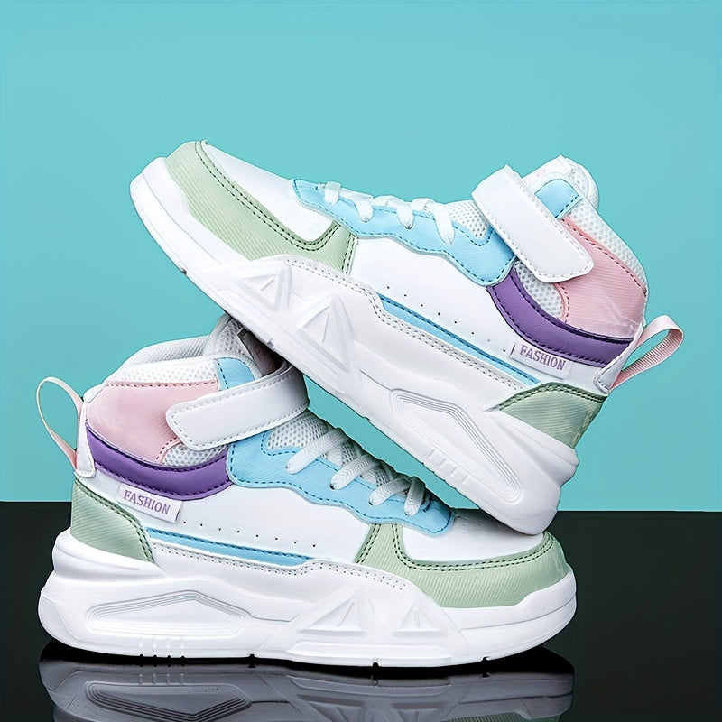 Girls High Top Sneakers Hook Loop Fastener Anti Slip Skateboard Shoes