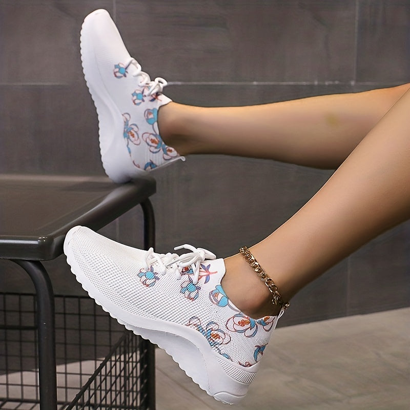Women's Flower Pattern Lace Up Sneakers Lightweight Casual Outdoor Shoes