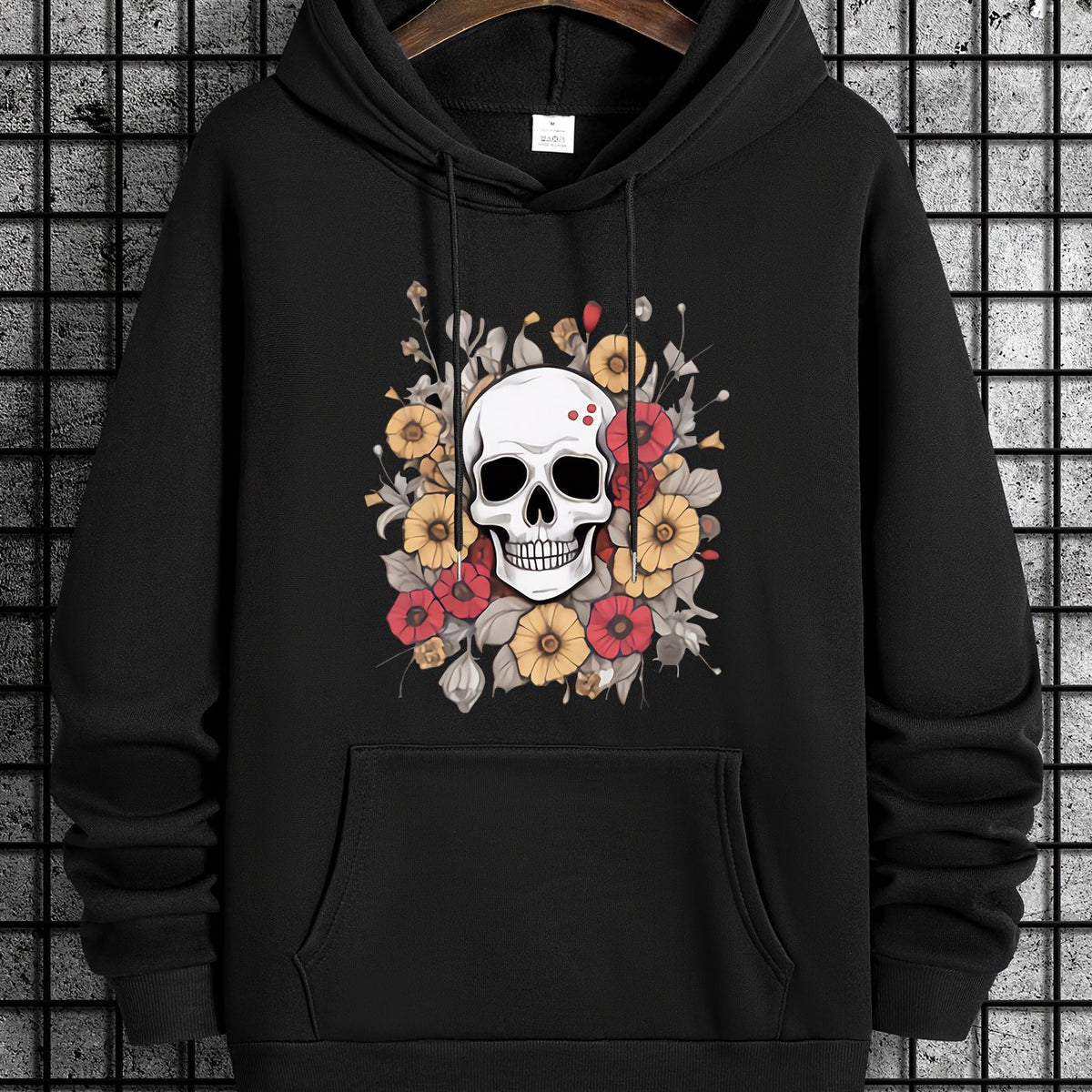 Skull Print Hooded Sweatshirt for Men