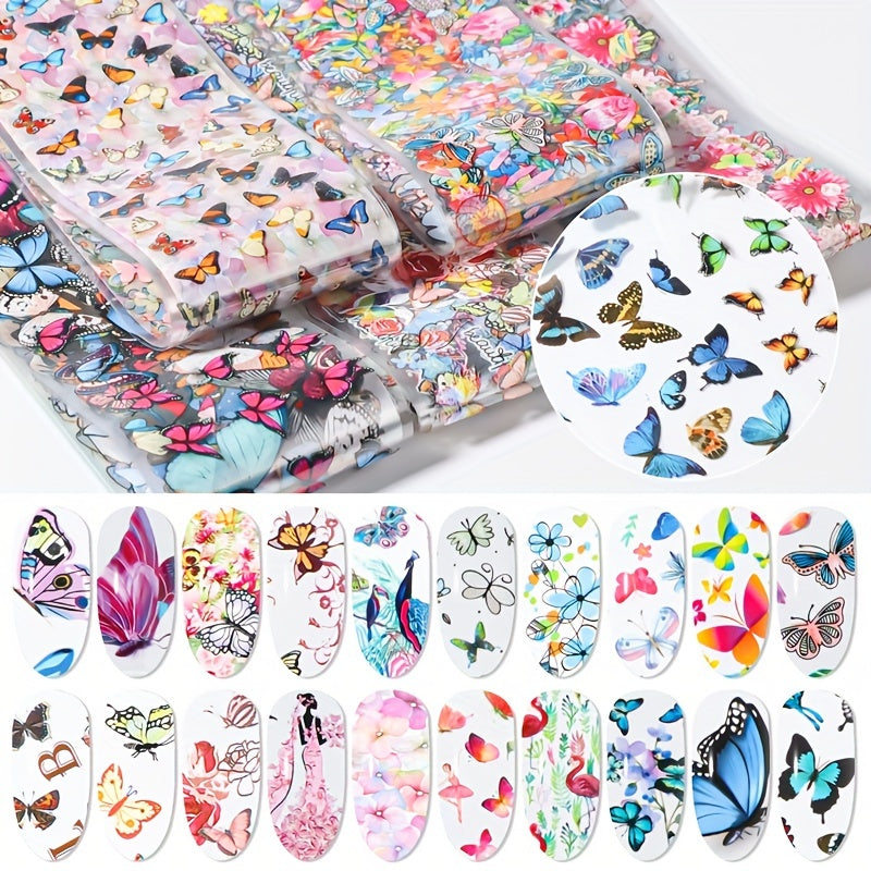 50 Sheet Butterfly Flower Nail Foil Stickers Self Adhesive Nail Art Decals