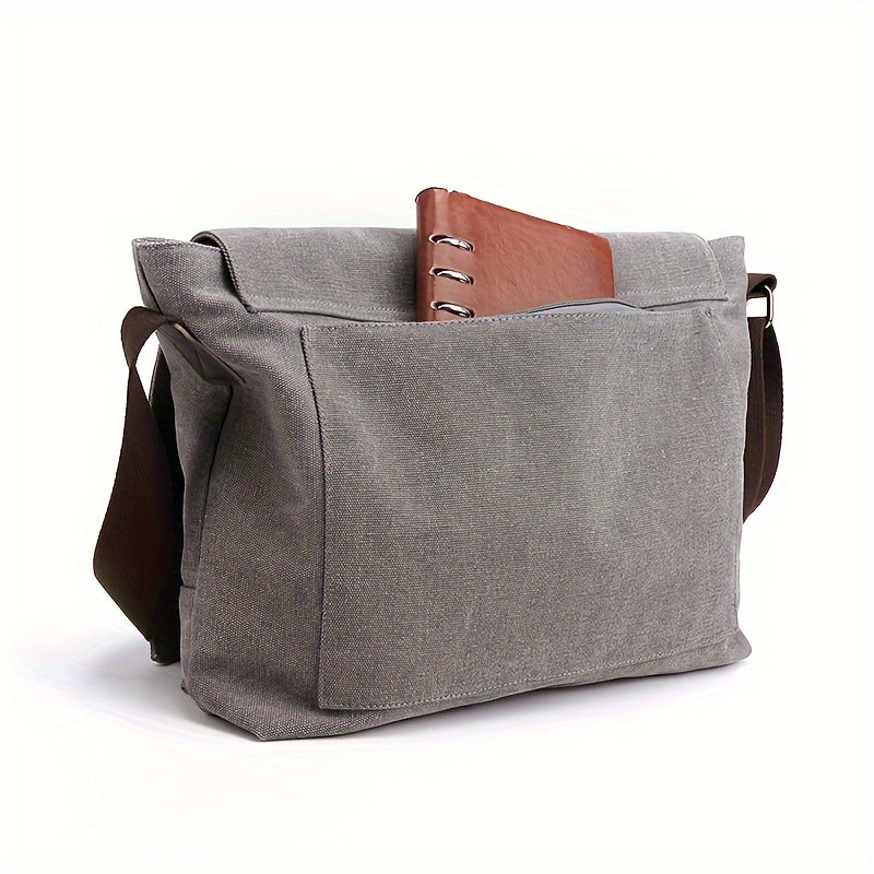 Vintage Canvas Messenger Bag Flap Closure Adjustable Shoulder Strap