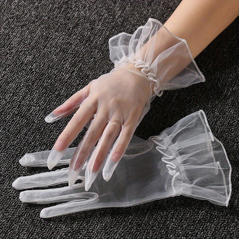 Ruffles Lace Gloves Solid Women Decorative Dress Gloves Bridal Wedding Gloves