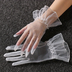 Ruffles Lace Gloves Solid Women Decorative Dress Gloves Bridal Wedding Gloves