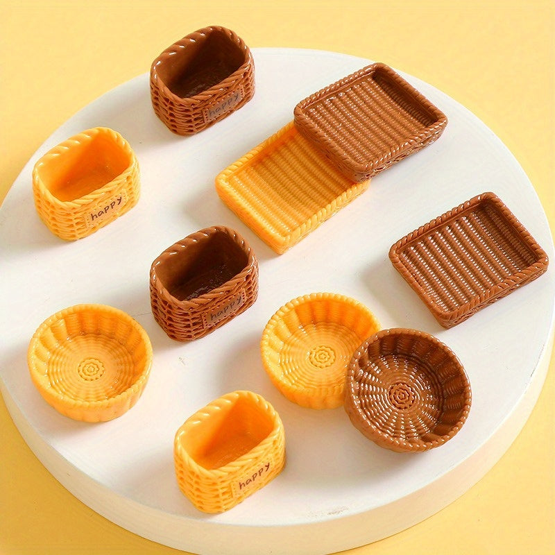 3D Mini Bread Basket Resin Tray for DIY Crafts Games Ornaments