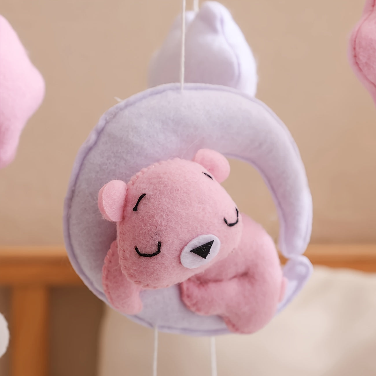 Multicolor Pink Bear Moon Mobile Handcrafted Toy for Cognitive Development