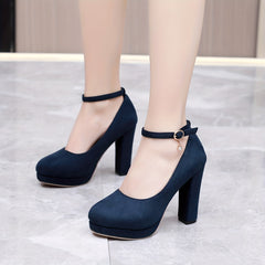 Women's Platform Chunky High Heels Ankle Buckle Strap Pumps