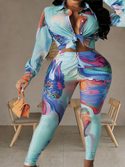  Tie Dye Long Sleeve Blouse & Leggings Set