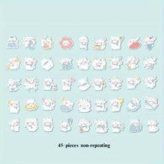 45pcs Non-Repeating Cartoon Stickers - Rabbit, Cat, Seal - 4.1x4.1 Inches