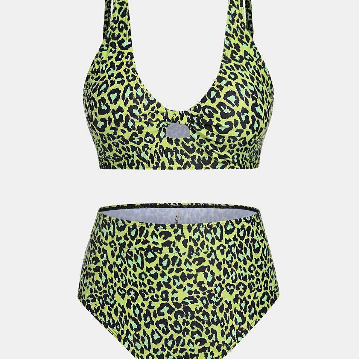  Leopard Print Cut Out Bra & High Rise Panty Swimsuit Set