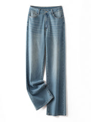  Washed Button Fly Wide Leg Jeans