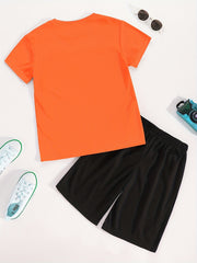 2pcs Boys Sport Outfit Short Sleeves Round Neck T shirt & Shorts Casual