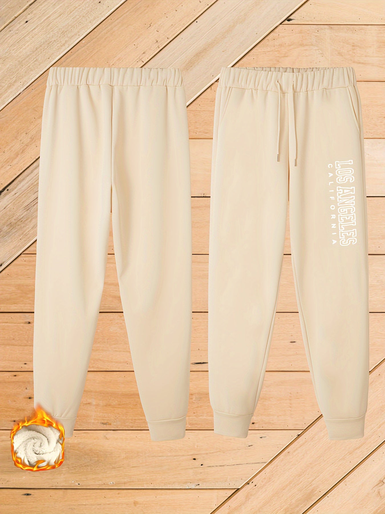  Casual Pants Women's Plus Letter Print Fleece Liner Elastic Drawstring