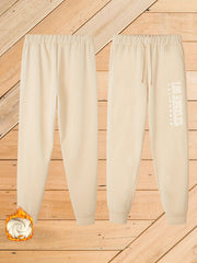  Casual Pants Women's Plus Letter Print Fleece Liner Elastic Drawstring