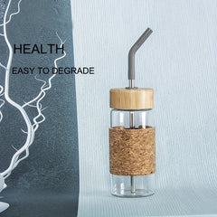 400ml Reusable Glass Water Cup with Straw and Cork Sleeve