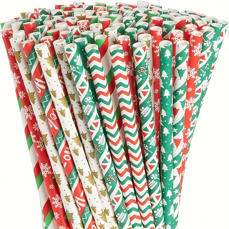 80pcs Christmas Paper Straws Decorative Straws Christmas Party Supplies