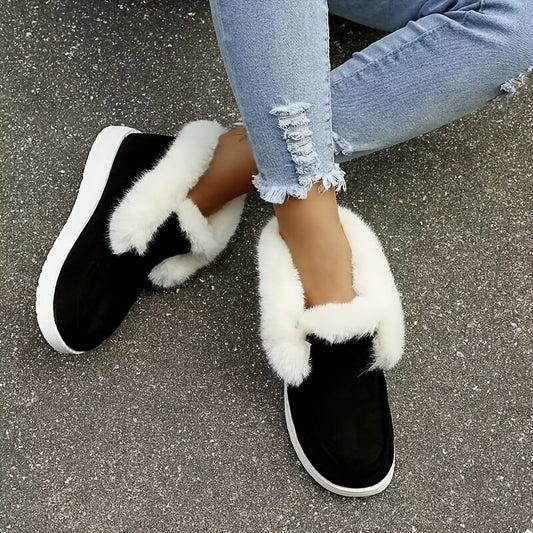 Women's Plush Winter Snow Boots Slip on Flat Shoes