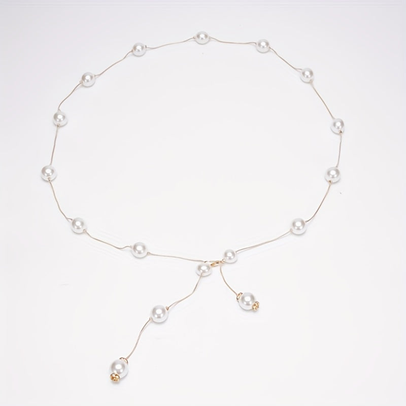 Faux Pearl Waist Chain Dress Shirt Waist Decor Belt Metal Chain