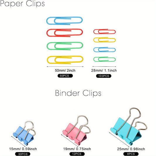 Colorful Paper Clips and Binder Clips Set
