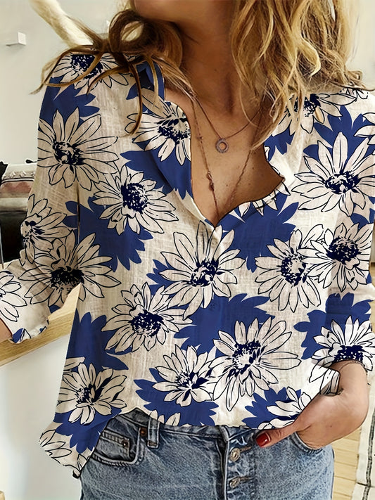  Daisy Print Button Up Collar Shirt