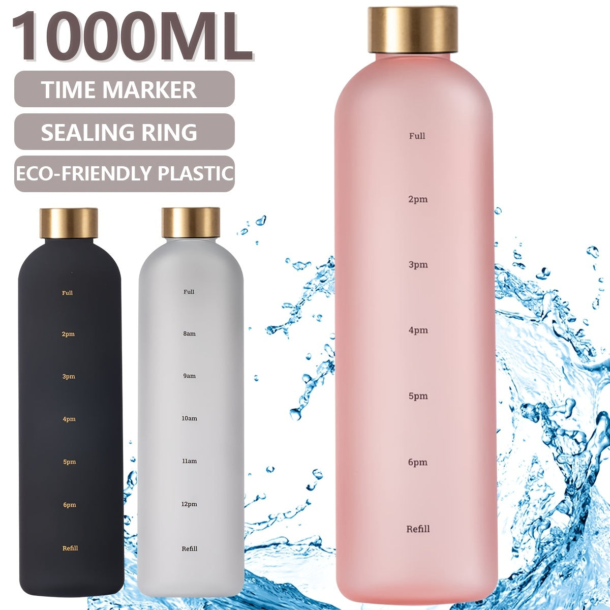 32oz Transparent Water Bottle with Time Marker & Leakproof