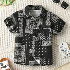 Boys Flower Pattern Shirt Short Sleeves Button Casual Spring Summer Kids Clothes