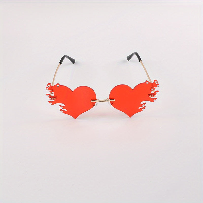 Rimless Flame Heart Sunglasses 90s Burning Glasses
