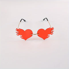 Rimless Flame Heart Sunglasses 90s Burning Glasses