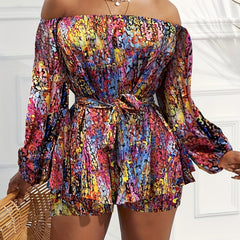  Allover Print Off Shoulder Top & Shorts Set