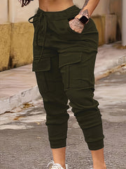 Women's Plus Elastic Drawstring Cargo Joggers With Pockets