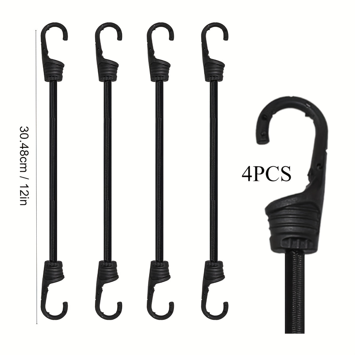 4pc Bungee Cords Hooks Elastic Rope Straps Camping Bike Luggage