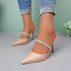 Women's Rhinestone Stiletto Heels Pointed Toe Slip On Pumps