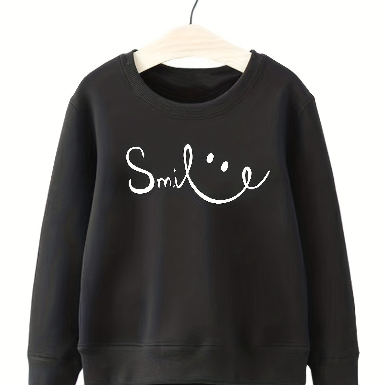 Girls Smile Face Pattern Sweatshirt Long Sleeve Top Pullover